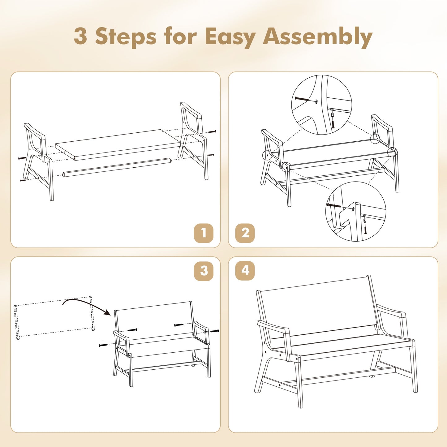 Outdoor Acacia Wood Bench with Backrest and Armrests for Outdoor