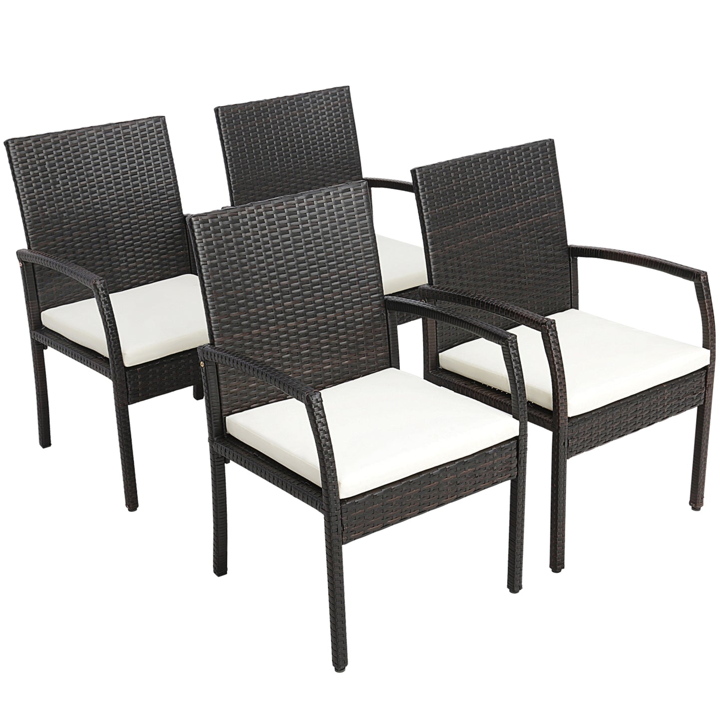 7 Pieces Patio Rattan Dining Set with Umbrella Hole-L-shaped Handrail
