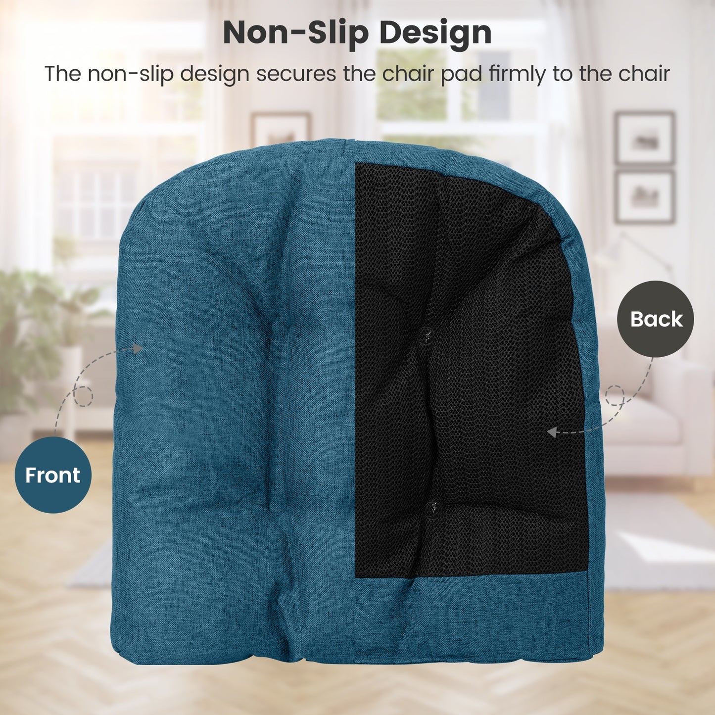 4 Pack 17.5 x 17 Inch U-Shaped Chair Pads with Polyester Cover-Navy