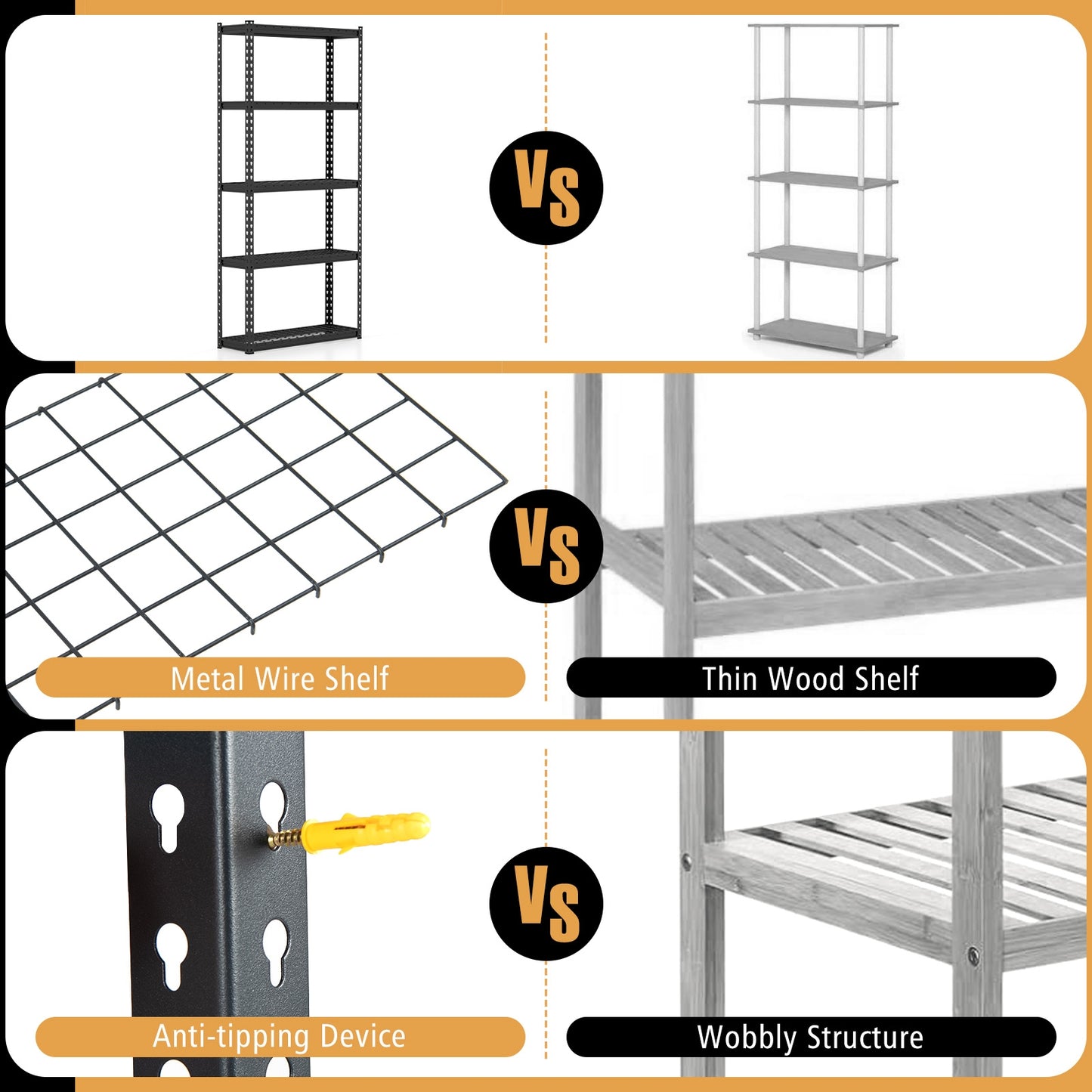 5-Tier Metal Shelving Unit with Anti-slip Foot Pad Height Adjustable Shelves for Garage-S