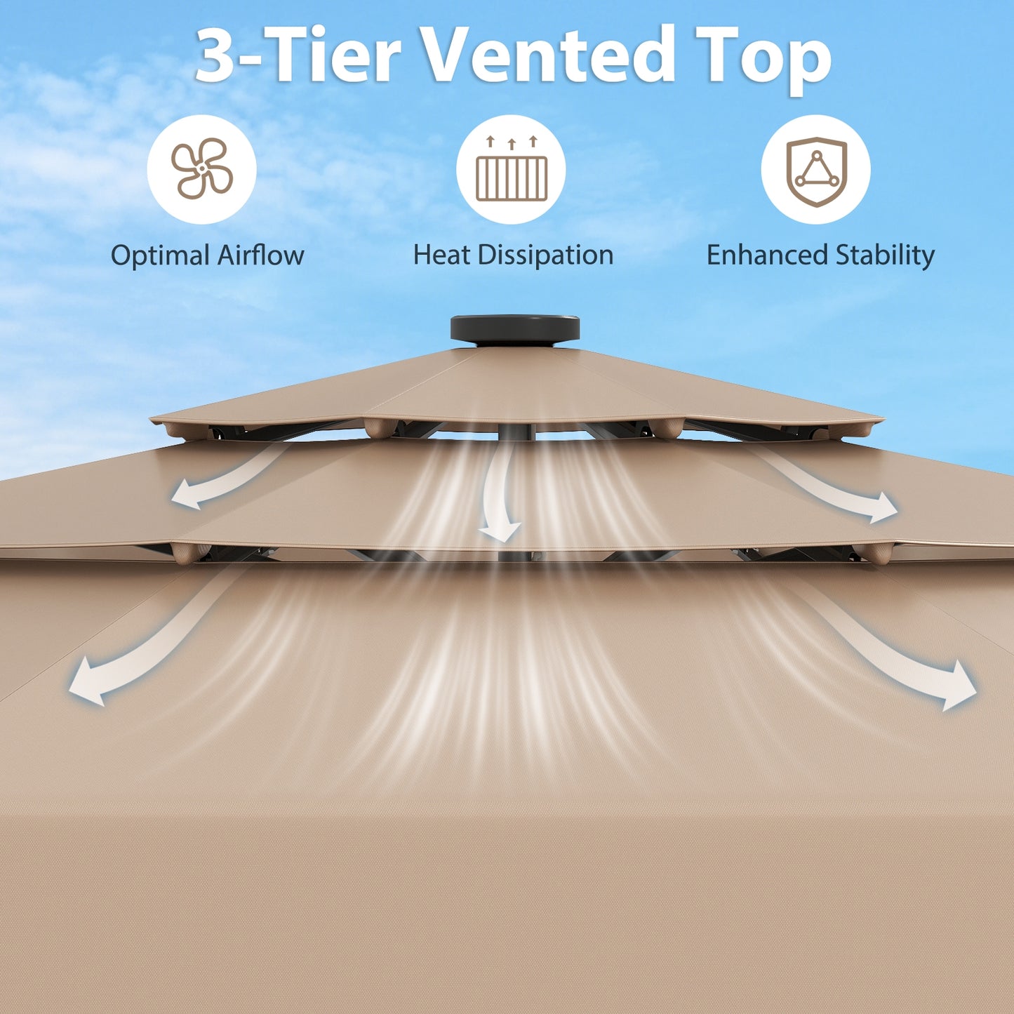 10 Feet Solar Patio Umbrella with 3-Tier Vented Top-Taupe
