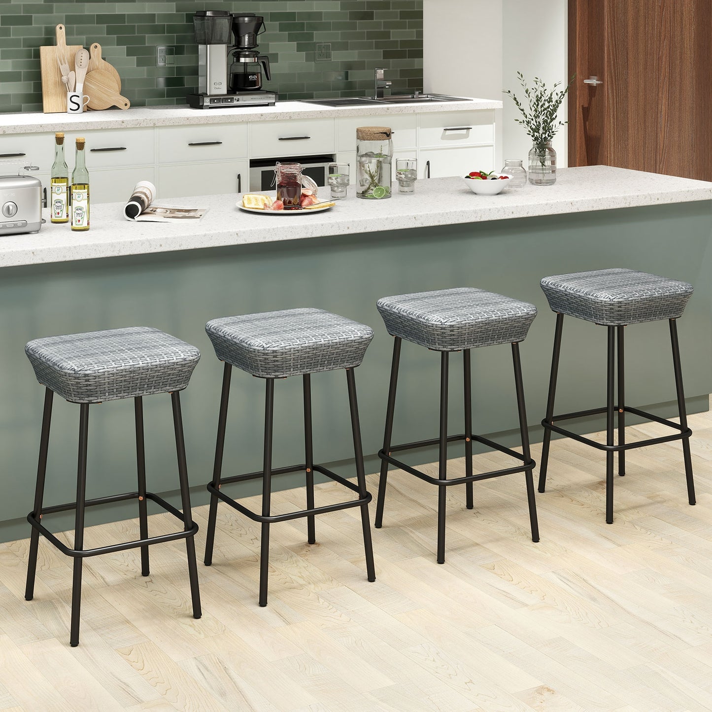 29.5 Inches Patio Bar Stools Set of 2 with Rattan Seat and Footrest